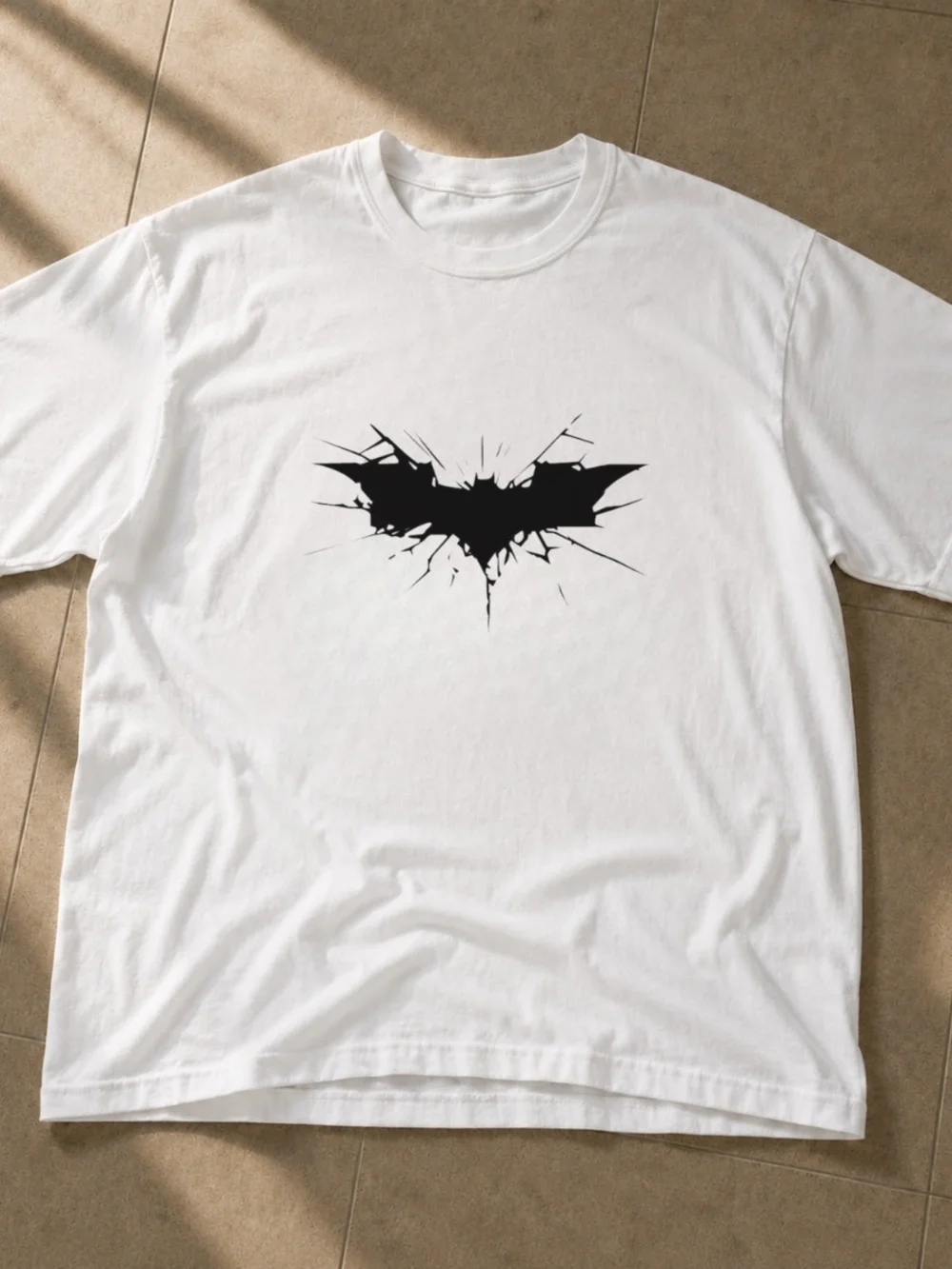 Men's White Graphic Tee with Black Bat Logo Unisex Size M